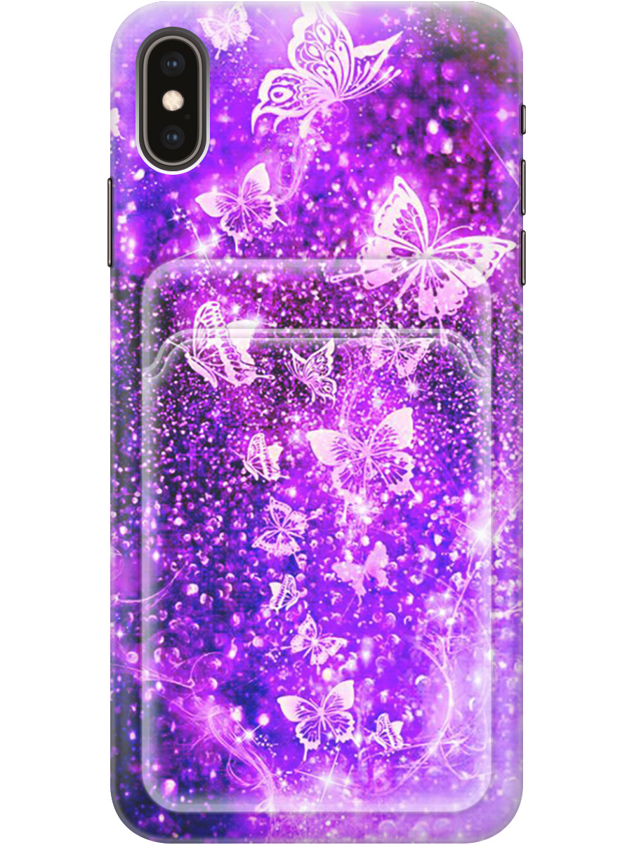 

Силиконовый чехол на Apple iPhone XS Max с рисунком "Фиолетовые бабочки", Фиолетовый;черный, 20012028