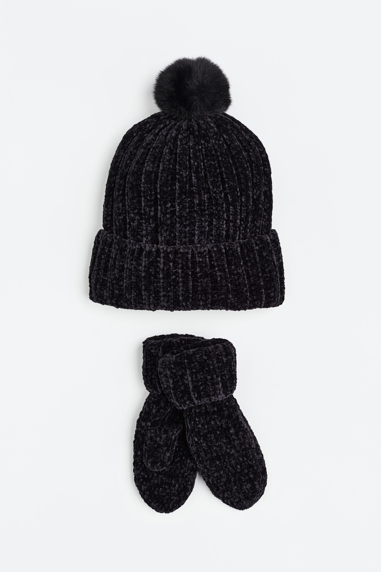 Комплект H&M из шапки и варежек, для девочек, черный-002, размер 128/146, 1101814002