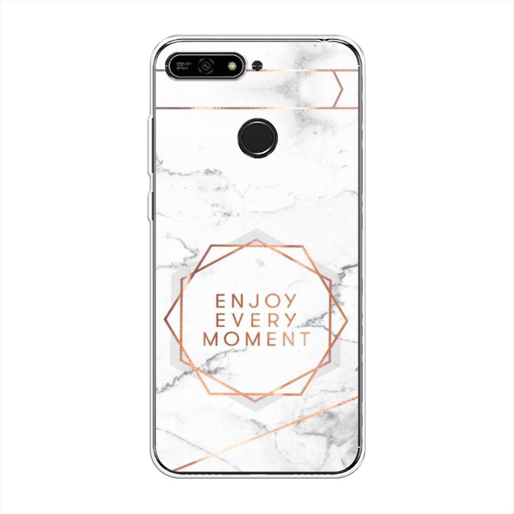 

Чехол Awog на Honor 7A Pro "Enjoy every moment мрамор", Белый;розовый;серый, 65450-7