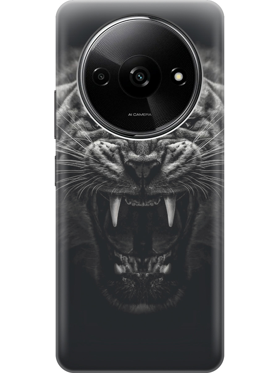 

Силиконовый чехол на Xiaomi Redmi A3 с рисунком "Оскал тигра", Серый;черный, 20012118