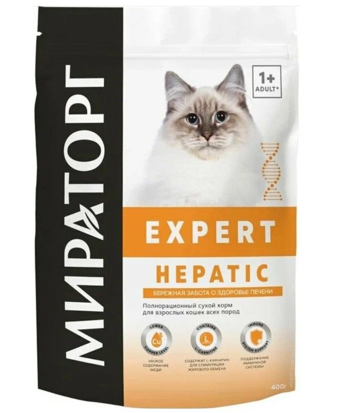 Сухой корм Мираторг Expert Hepatic для взрослых кошек с курицей 400 г 590₽