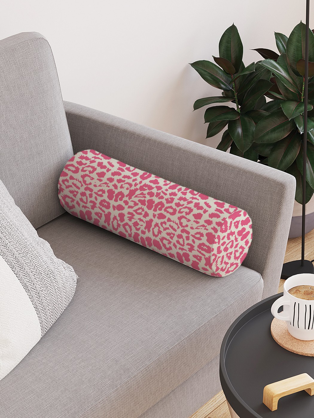 

Декоративная подушка валик JoyArty Розовый леопард на молнии, 45 см, диаметр 16 см, Розовый леопард