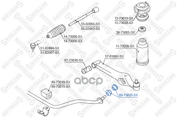 

89-73020-Sx_втулка Стабилизатора Переднего Наружная! Daewoo Matiz 98> Stellox арт. 8973020, 8973020SX