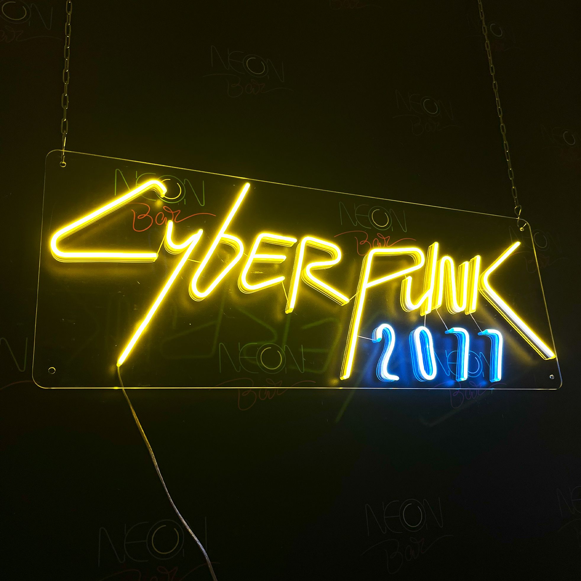 

Настенная неоновая лампа, надпись "Cyberpunk 2077" для дома и бизнеса, 80 х 23 см., Cyberpunk 2077, желтый и голубой, 80 х 23 см.