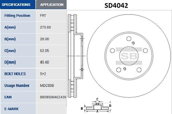 

Тормозной диск Sangsin brake SD4042