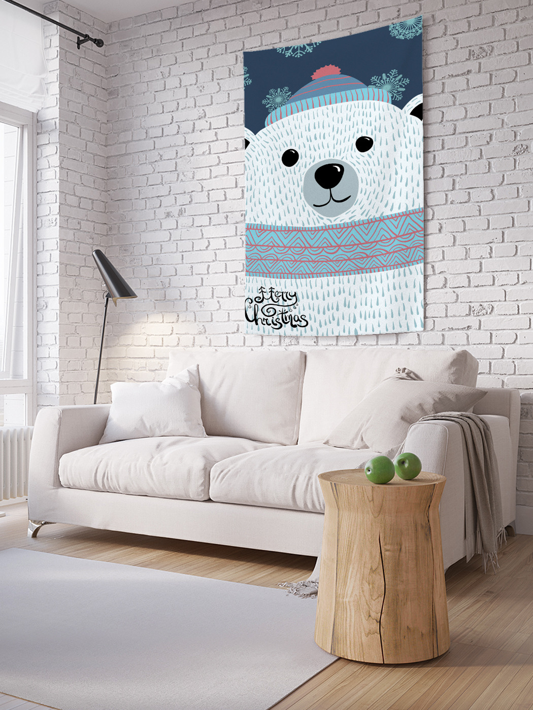 фото Вертикальное фотопанно на стену joyarty "северный медведь в шапке", 100x150 см