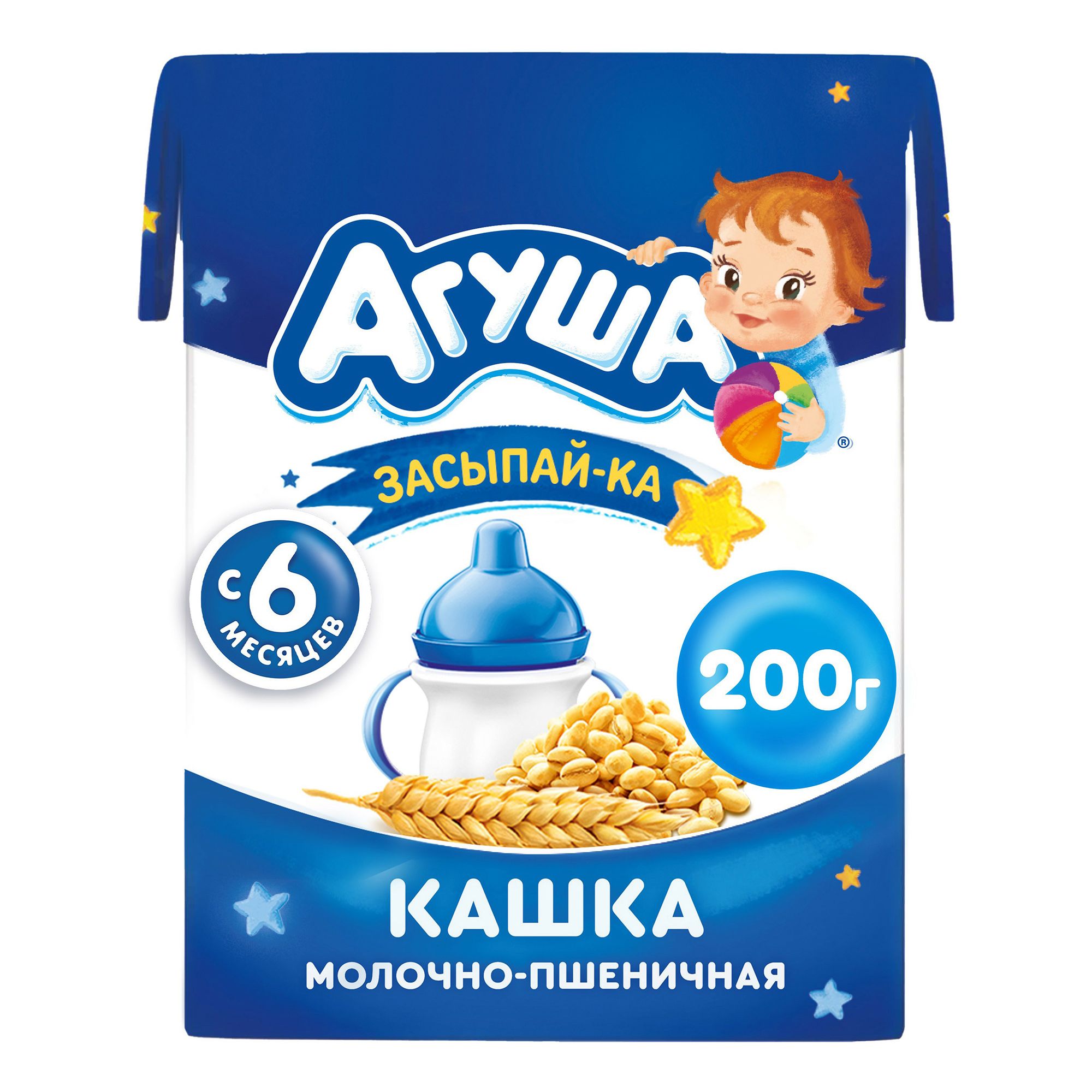 Кашка Агуша Засыпай-ка молочно-пшеничная, с 6 месяцев, 1,8%, 200 г