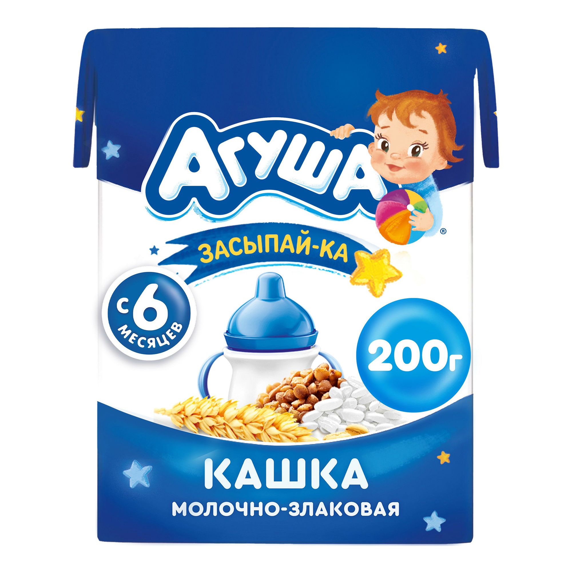 Кашка Агуша Засыпай-ка молочно-злаковая, с 6 месяцев, 1,8%, 200 г