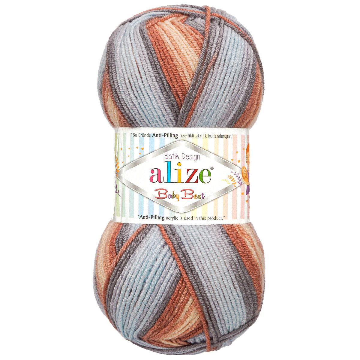 

Пряжа Alize Baby Best Batik 100г 240м бамбук, акрил Антипилиинг 7922 секционный, 5 шт, Разноцветный