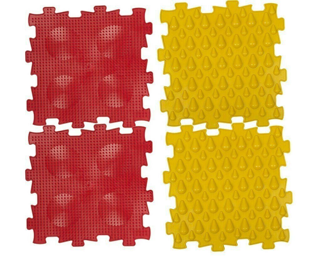 Коврик массажный детский, арт. У968, 4 модуля (24,5*24,5*1,4см), красный, желтый