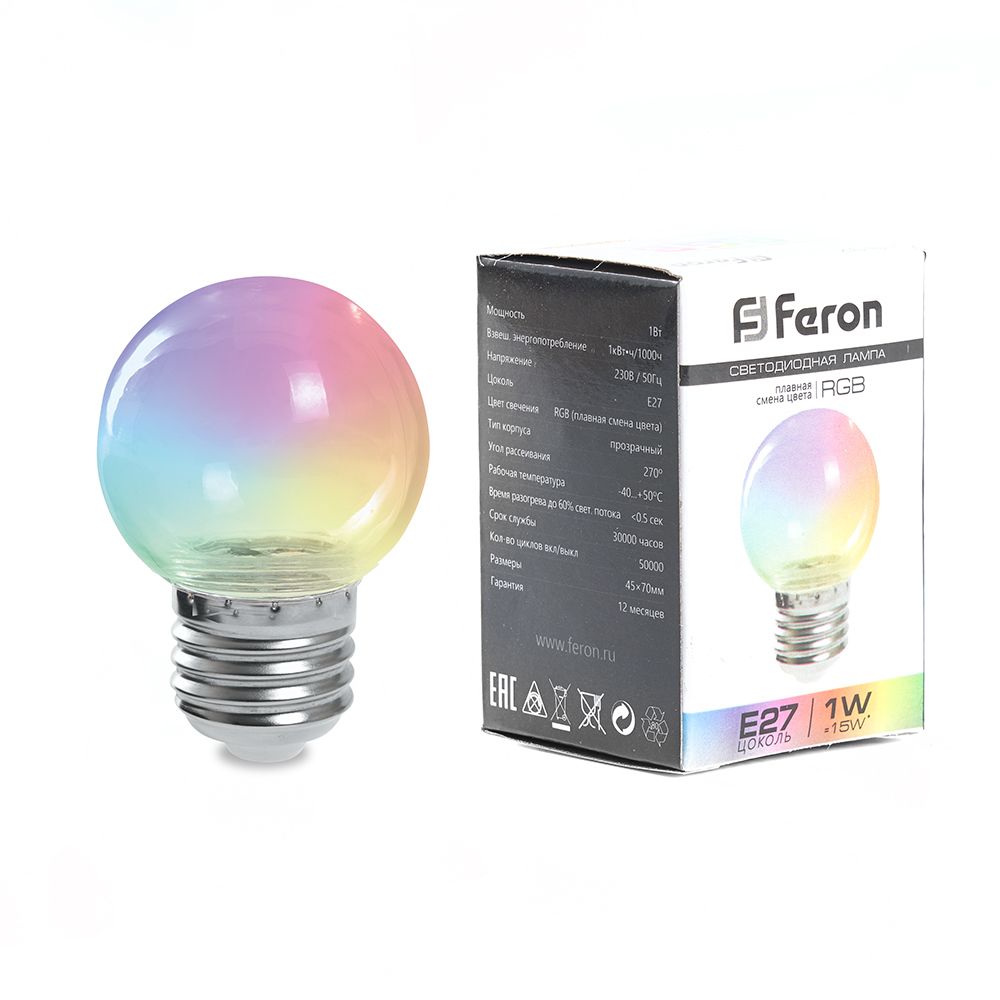 

Лампочка светодиодная FERON LB-371, 3Вт E27 230V RGB, упаковка 10 шт, 38133, LB-371