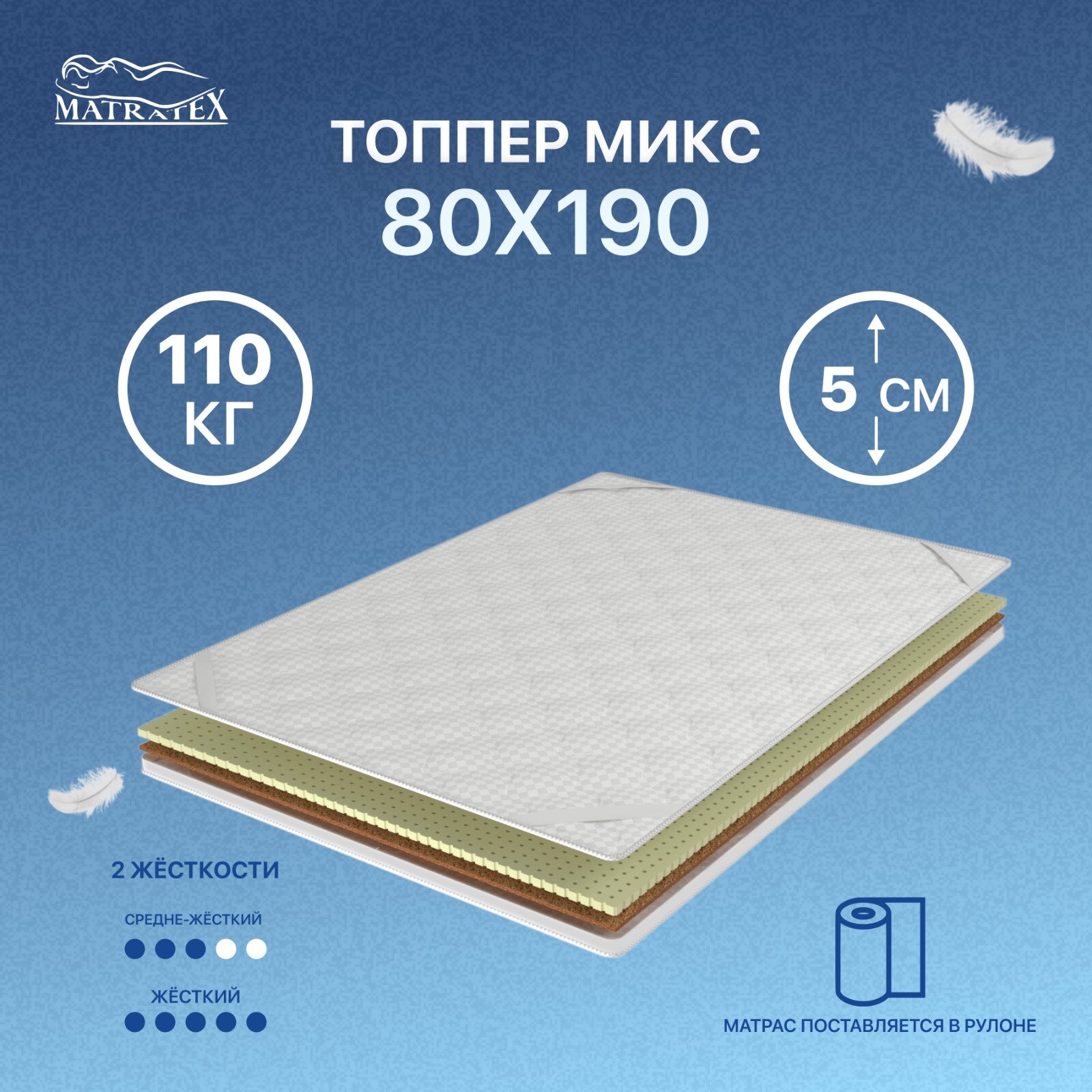 

Топпер MATRATEX МИКС 80*190, Серый, МИКС