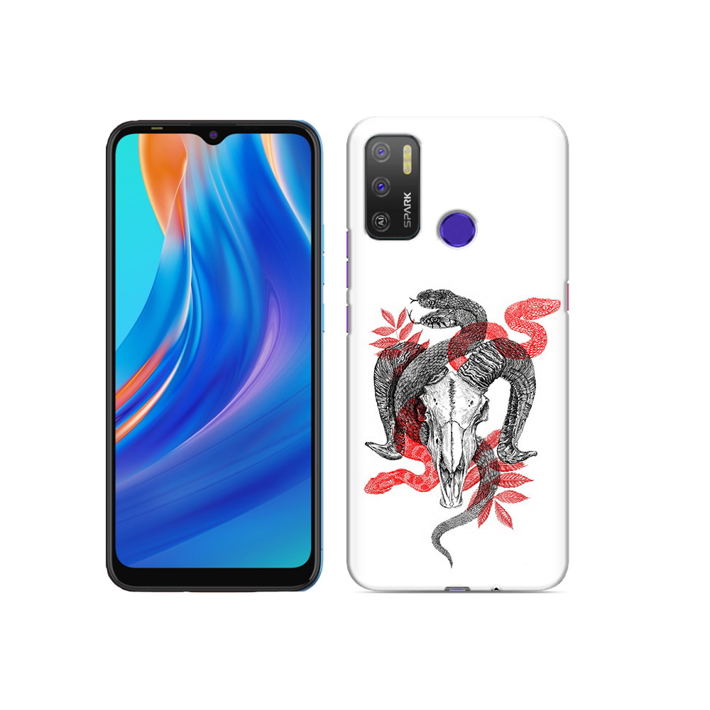 

Чехол MyPads Tocco для Tecno Spark 5 Air змея в черепе рисунок, Прозрачный, Tocco