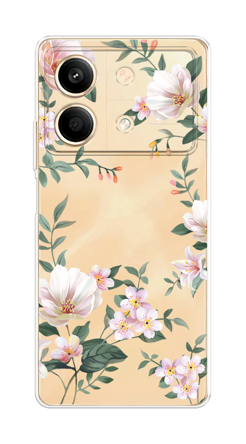 

Чехол на Poco X6 Neo "Beautiful white flowers", Бежевый;зеленый, 321950-1