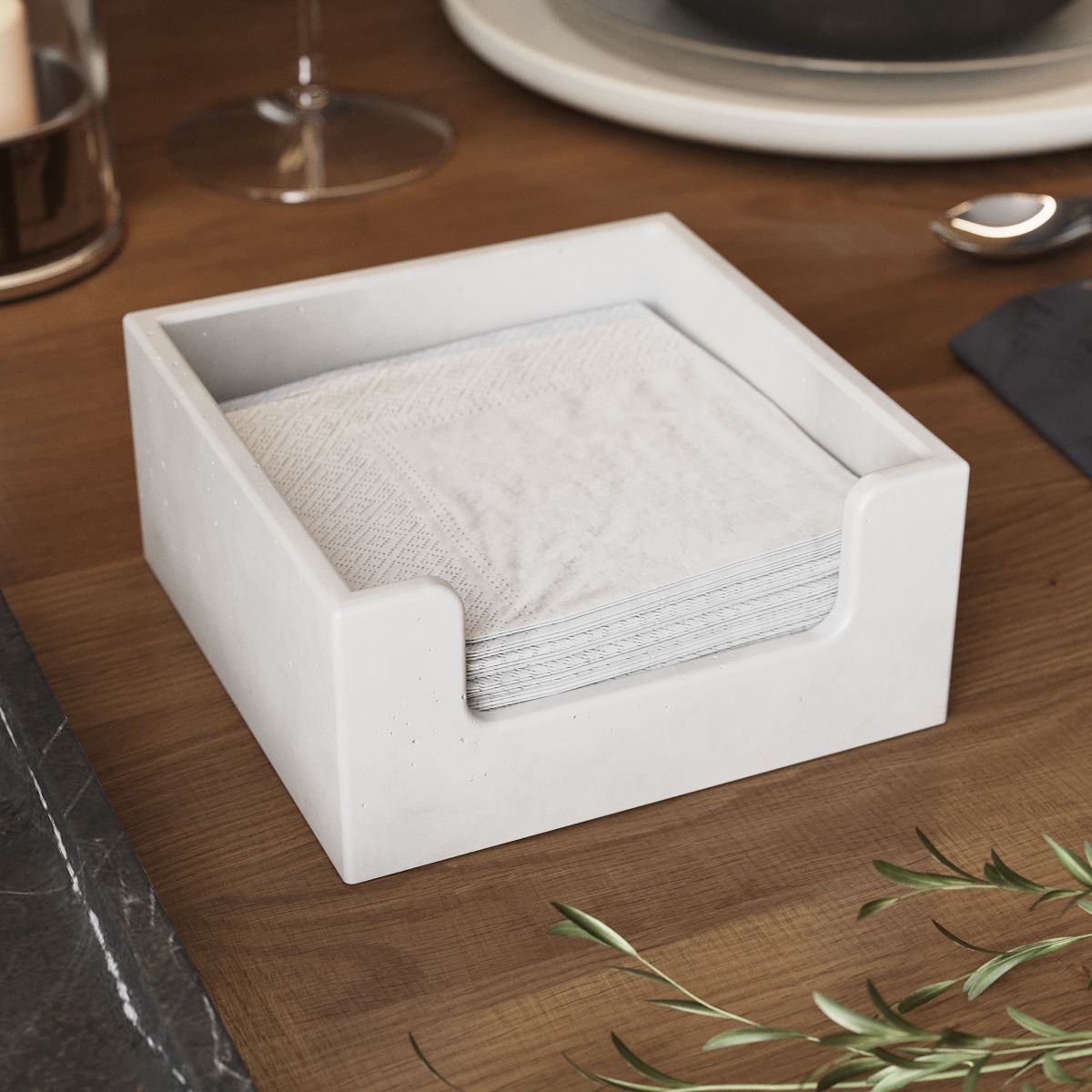 

Салфетница , органайзер для салфеток Charlie S, 14x14 см, бетон, белая глянцевая