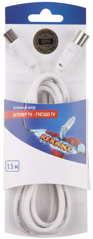 

Шнур шт. tv-гн. tv 1.5м белый rexant