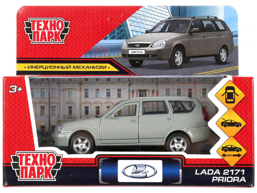 303047 Машина металл LADA PRIORA дл. 12 см, двери, багаж, инерц, бежевый,в кор.Технопарк
