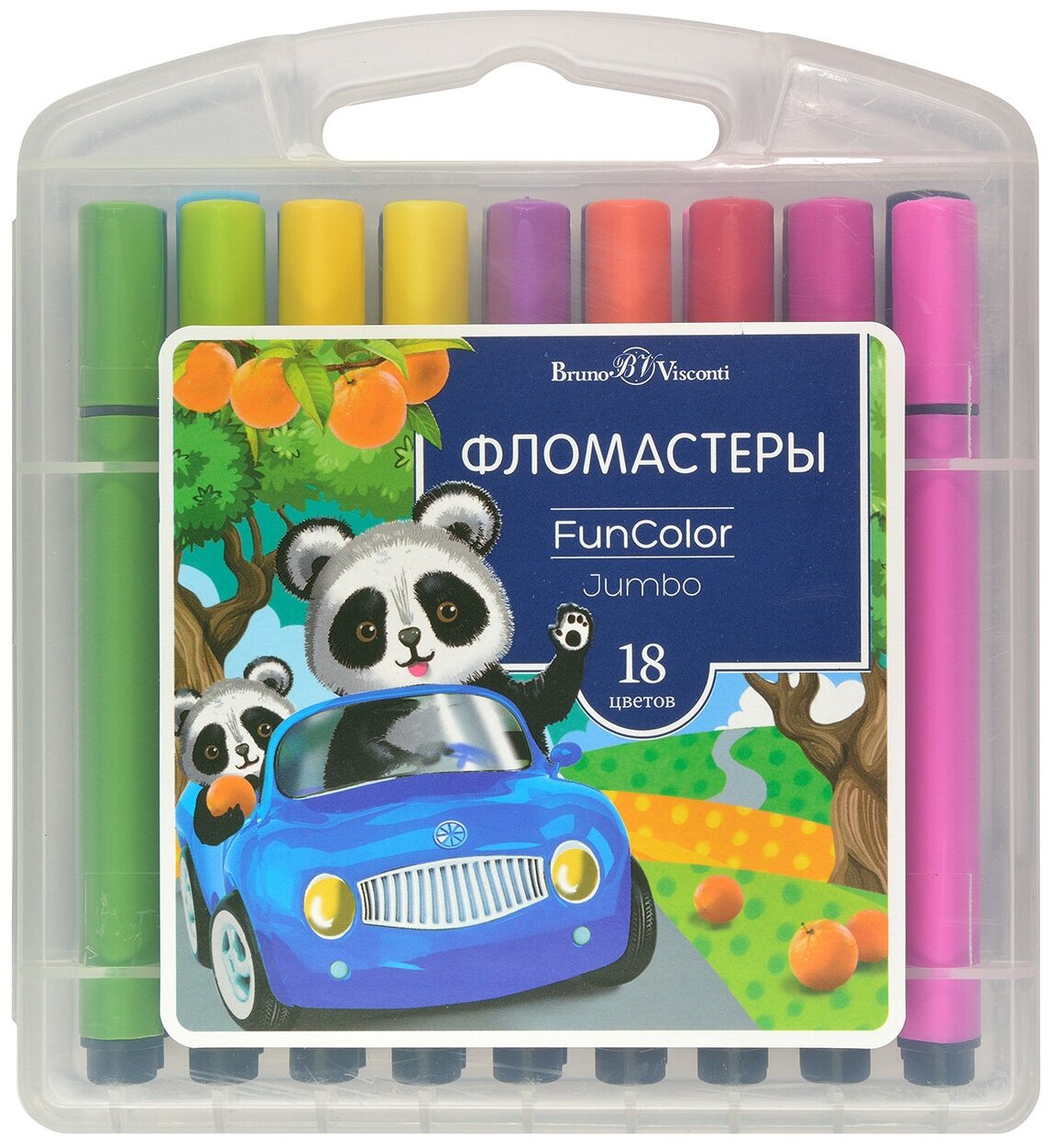 Фломастеры утолщенные "FUNCOLOR JUMBO" 18 ЦВ. в пластиковом пенале 32-0042 разноцветный