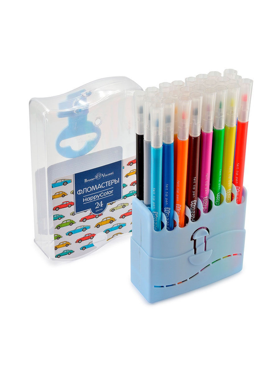 

Фломастеры "HAPPYCOLOR" 24 ЦВ. в пластиковом пенале, Разноцветный, 32-0045
