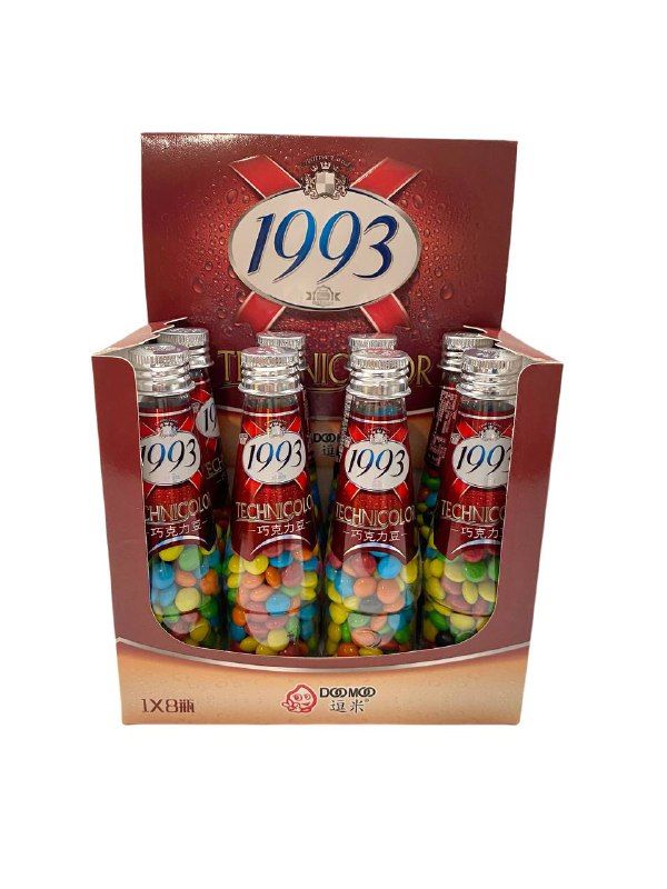 

Азиатские сладости, шоколадное драже 1993 TECHNICOLOR, упаковка 8 бутылочек с драже, 75 г