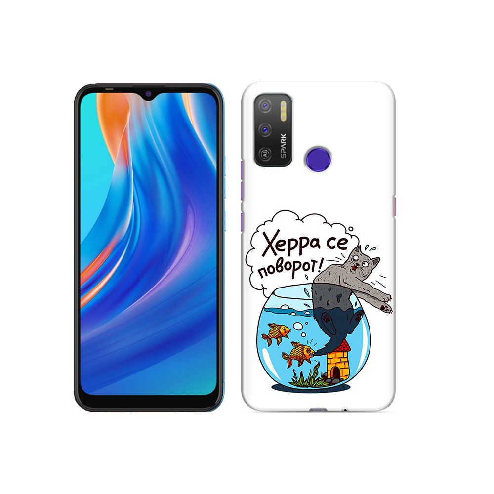 

Чехол MyPads Tocco для Tecno Spark 5 Air Рыбы с котом, Прозрачный, Tocco