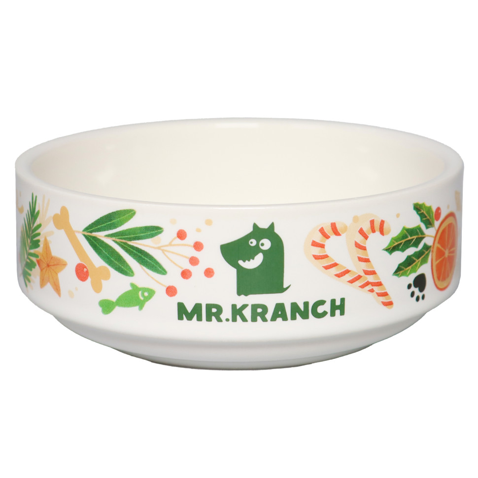 Миска для собак и кошек Mr.Kranch Новогодняя, белая, фарфор, 350 мл