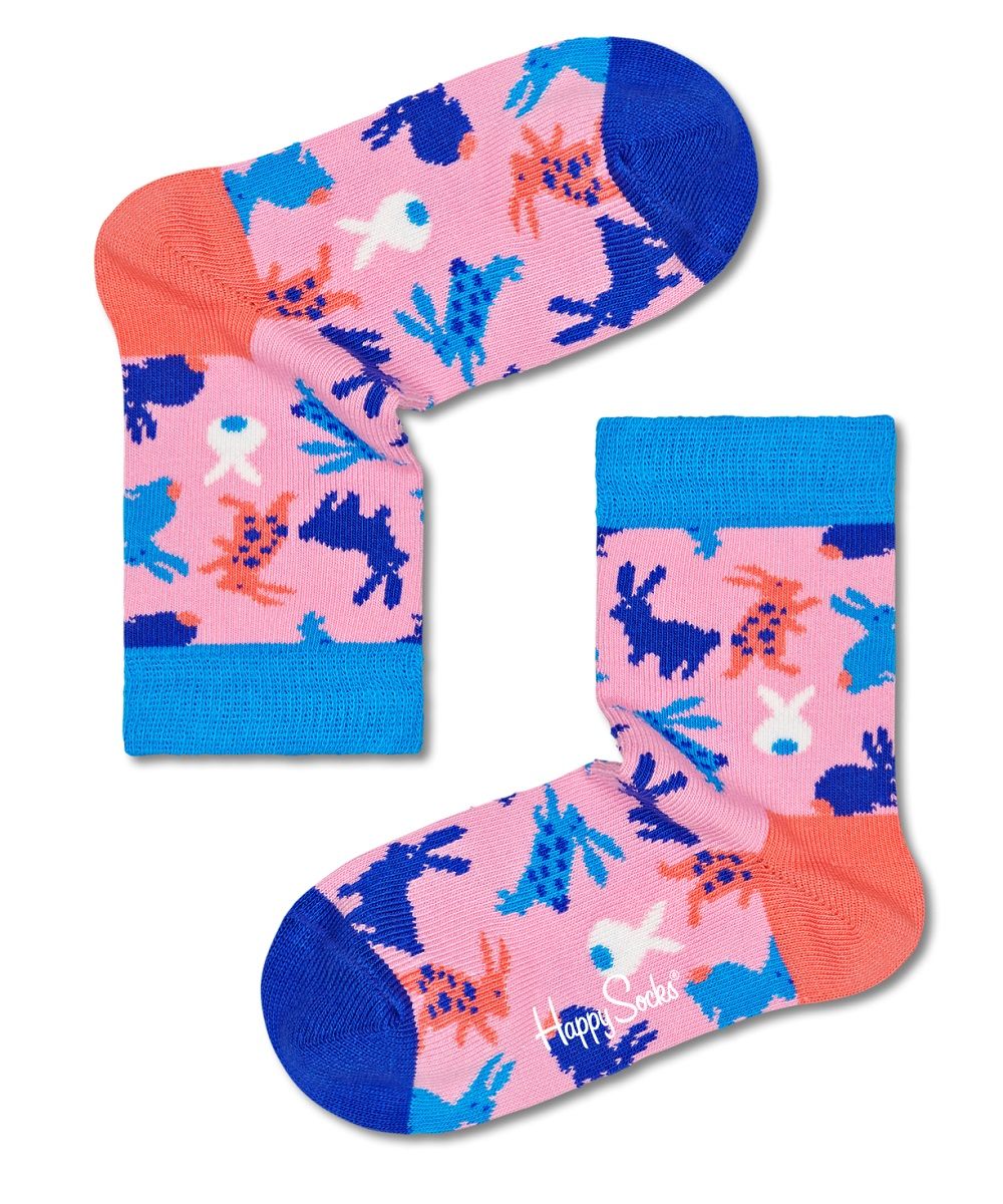 Детские носки Kids Bunny Sock с разноцветными зайчиками Happy socks розовый 4-6Y