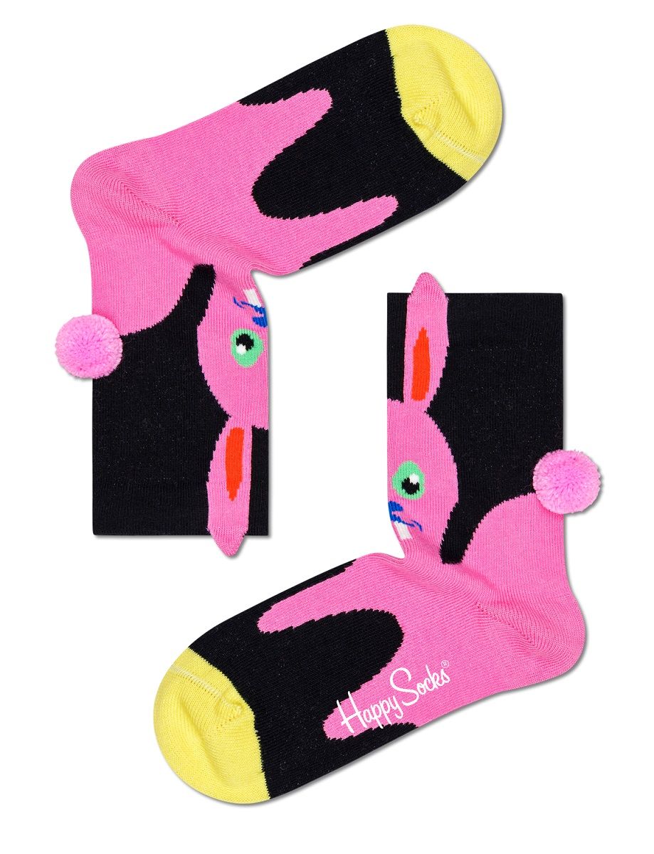 Детские носки Kids Bunny Sock с зайками Happy socks черный с розовым 4-6Y