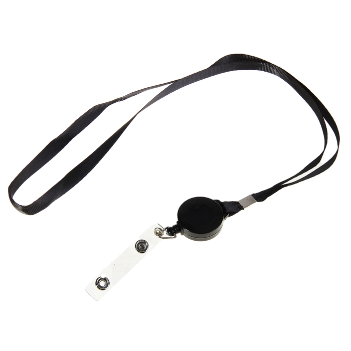 Лента для бейджа 10 мм х 85 см с держателем - рулеткой 40 см и петлёй на кнопке чёрная 6948₽