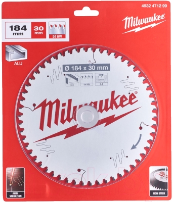 

Диск пильный MILWAUKEE 184x30x2,4x54мм по алюминию