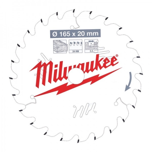 фото Диск пильный milwaukee 165x20x2,2x24 по дереву