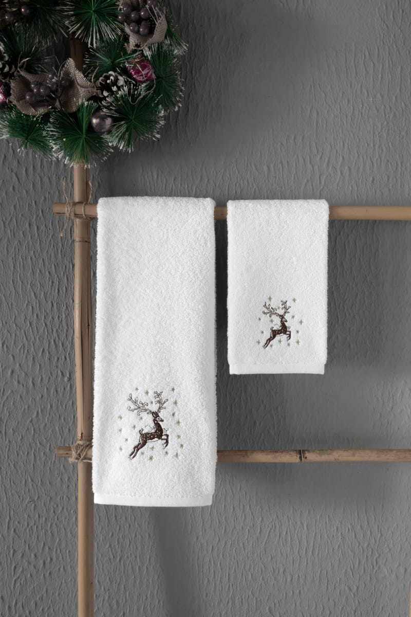 

Полотенце Arya с Вышивкой Рождество 50x90 Happy Deer Белый