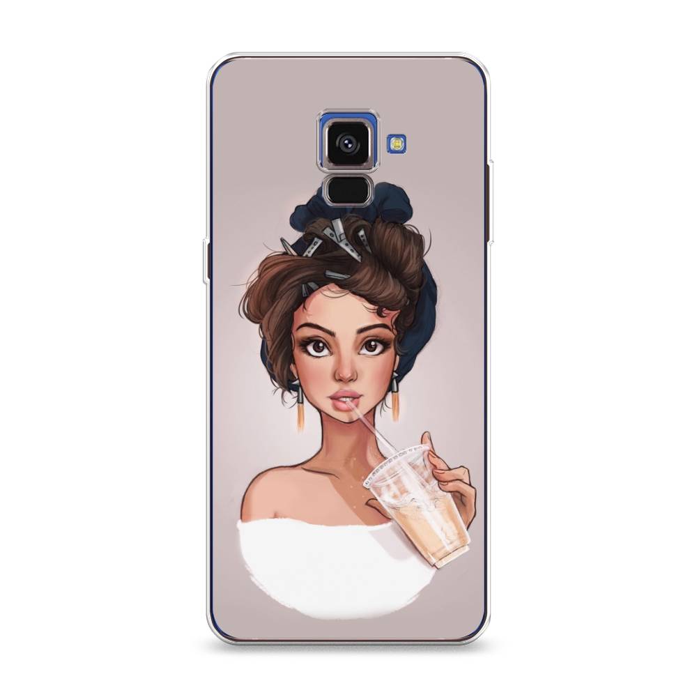 

Чехол на Samsung Galaxy A8 2018 "Девушка с фраппе", Серый, 25450-6