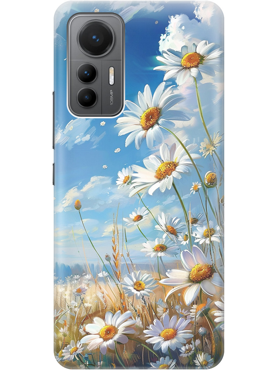 

Силиконовый чехол на Xiaomi 12 Lite с рисунком "Ромашки на поле", Белый;синий, 20000843