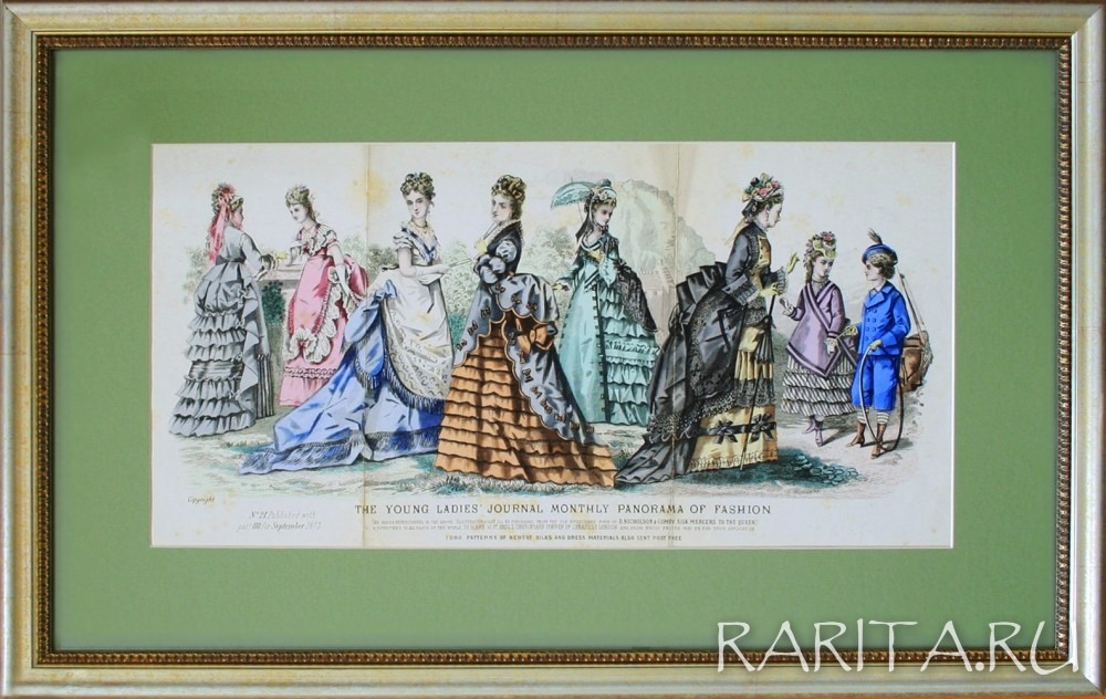 Мода Англии 1873 года: Молодые леди в парке (45х70 см!)