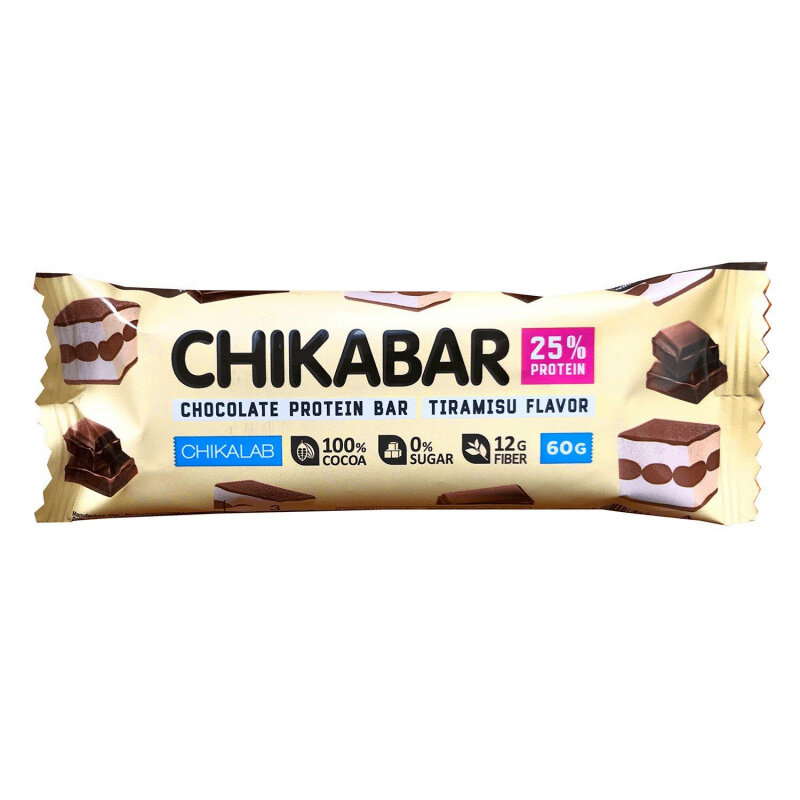 фото Chikalab chocolate protein bar 60 г (вкус: тирамису) протеиновые батончики в шоколаде