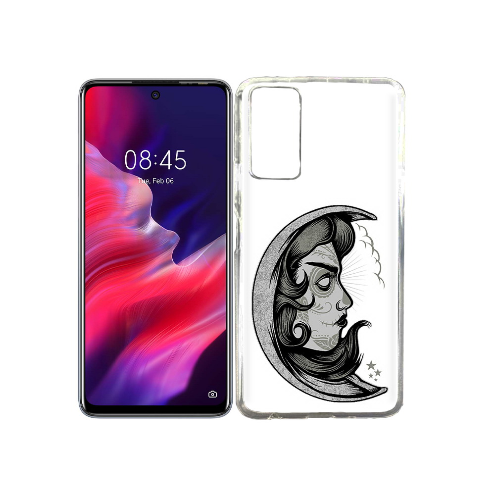 

Чехол MyPads Tocco для Tecno Pova 2 черно белая луна с лицом, Прозрачный, Tocco