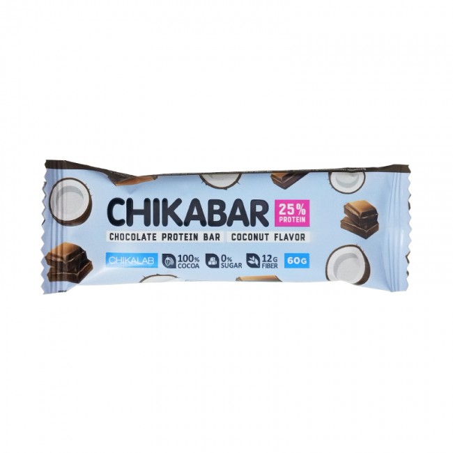 фото Chikalab chocolate protein bar 60 г (вкус: кокос) протеиновые батончики в шоколаде