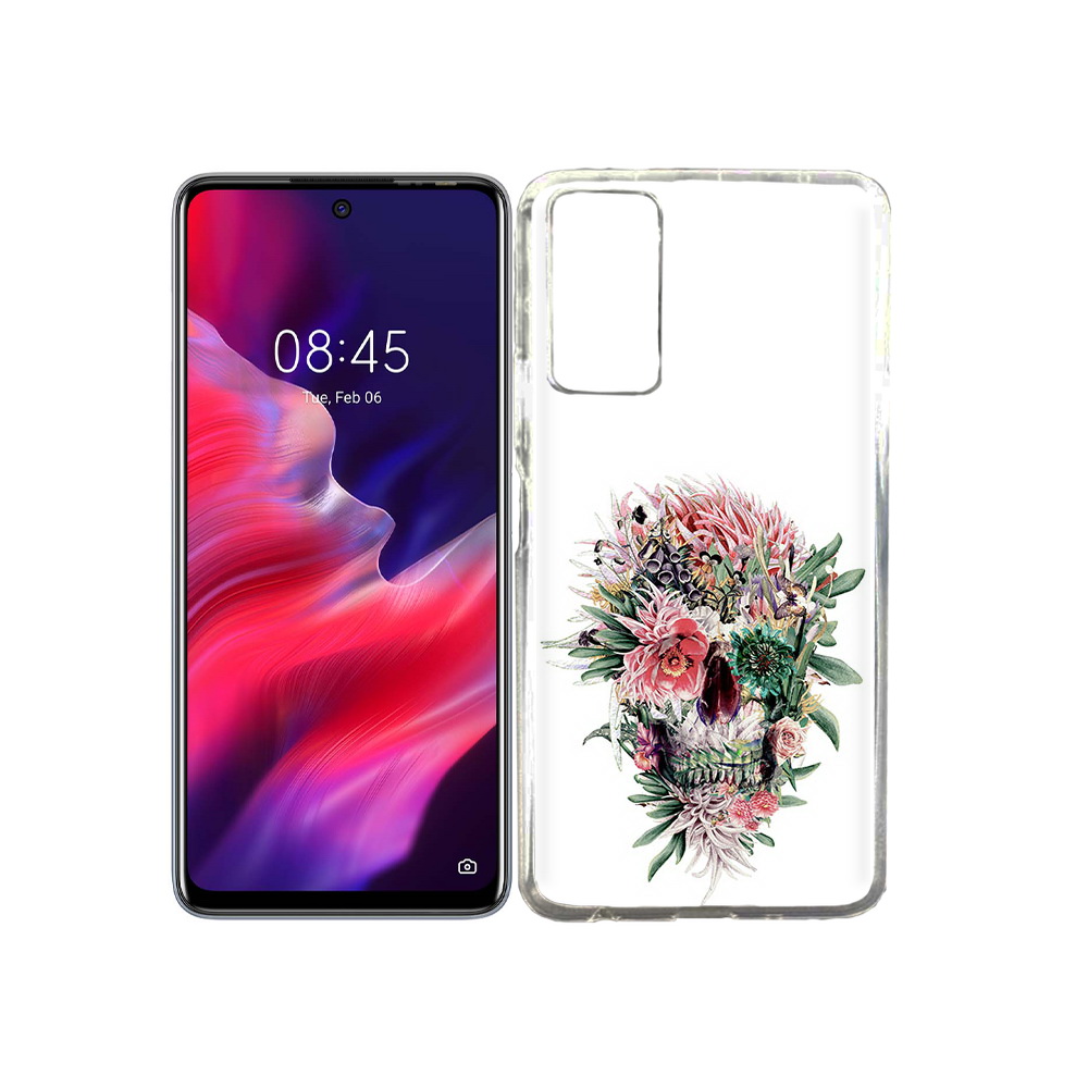 

Чехол MyPads Tocco для Tecno Pova 2 череп из цветов, Прозрачный, Tocco