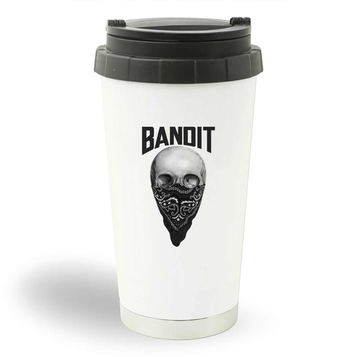 

Термостакан белый CoolPodarok Bandit. Череп в косынке
