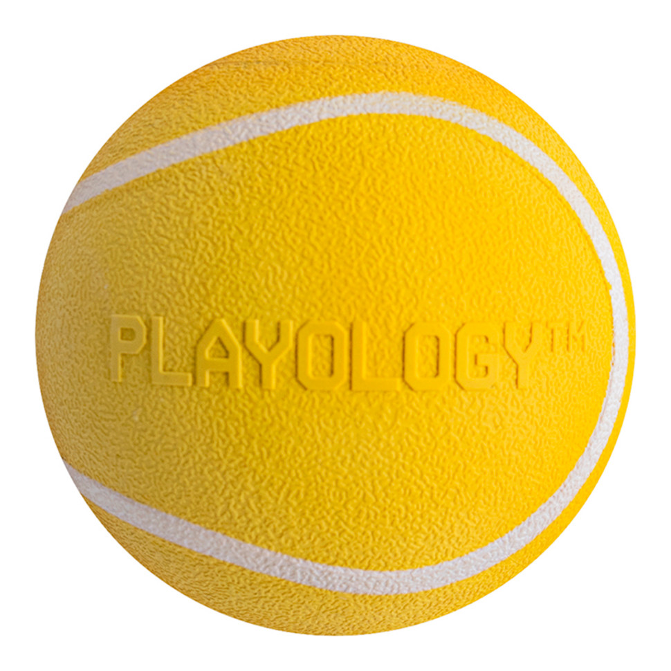 Игрушка для собак Playology Squeaky Ball жевательный мяч с пищалкой, курица, желтый, 8 см