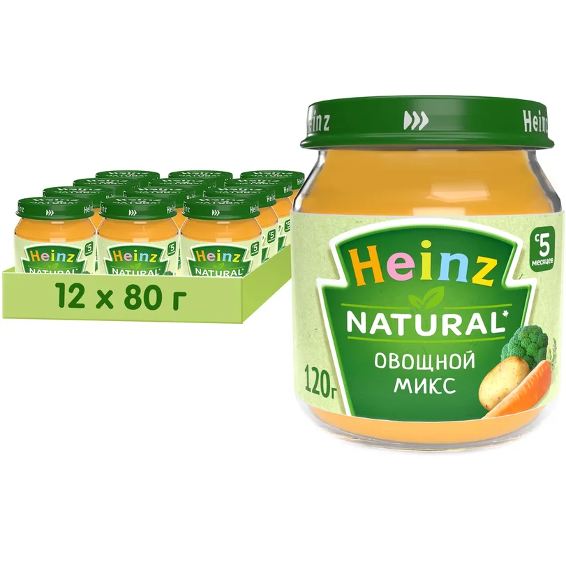 Пюре Heinz овощной микс, 5 мес., 120г, 12 шт.