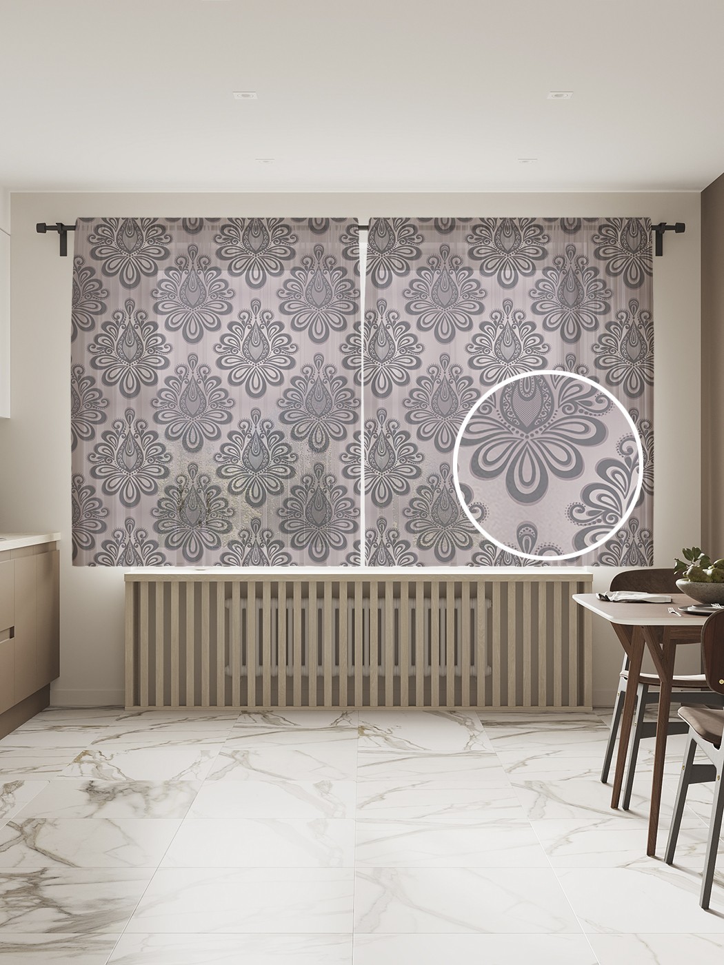 

Фототюль JoyArty "Цветы арабеска", 145x180 см (2 полотна со шторной лентой + 50 крючков), Цветы арабеска