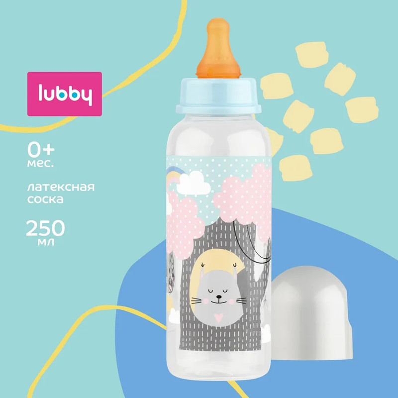 Бутылочка с латексной соской Lubby Веселые животные от 0 месяцев 250 мл цвет голубой 507₽