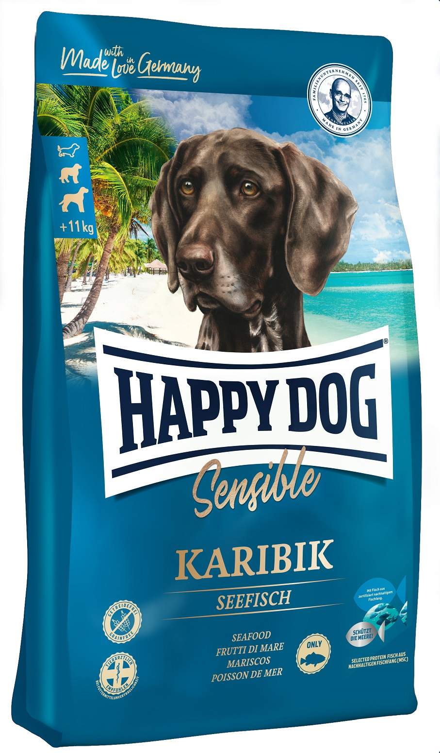 фото Сухой корм для собак happy dog supreme sensible karibik, морская рыба, 4кг