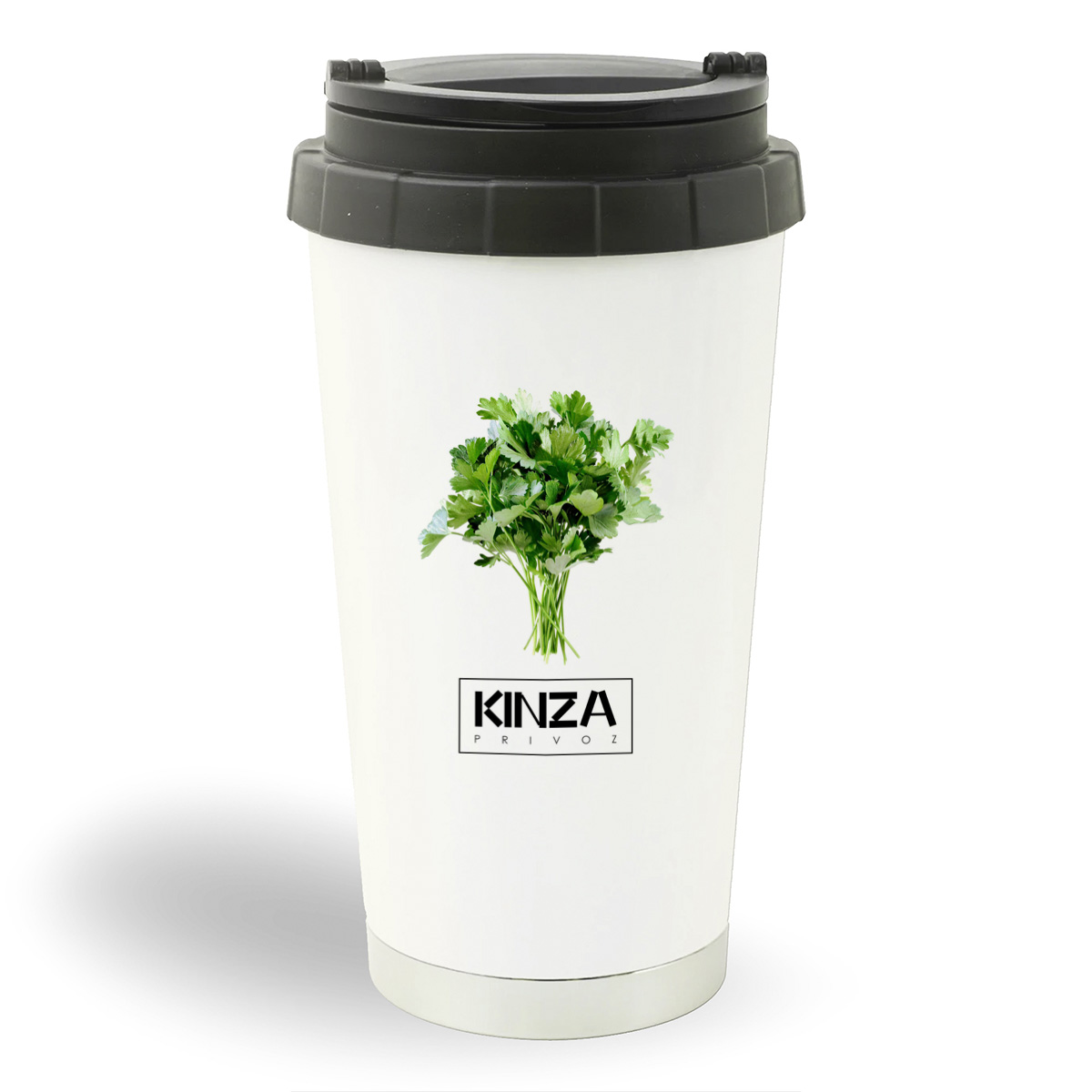 

Термостакан белый CoolPodarok Kinza privoz. Кинза привоз