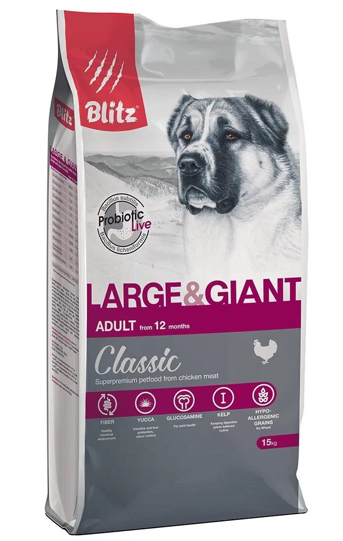 фото Сухой корм для собак blitz adult large & giant, крупных и гигантских пород, курица, 15кг