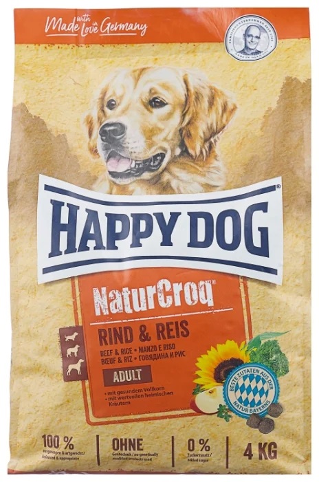 фото Сухой корм для собак happy dog naturecroq adult, говядина, рис, 4кг