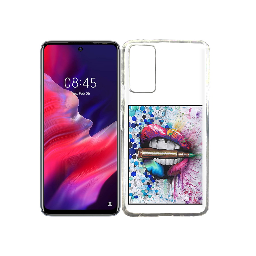 

Чехол MyPads Tocco для Tecno Pova 2 разноцветные губы с пулей, Прозрачный, Tocco