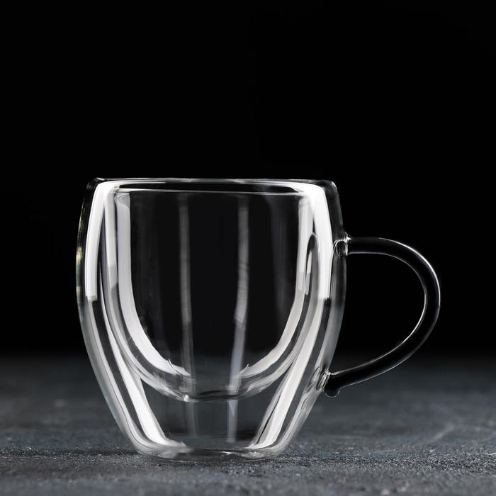 фото Чашка с двойными стенками magistro «адель», 200 мл, цвет чёрный